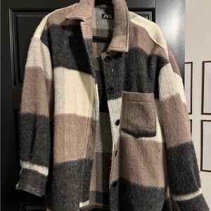 Zara Checkered Wool Blend Coat